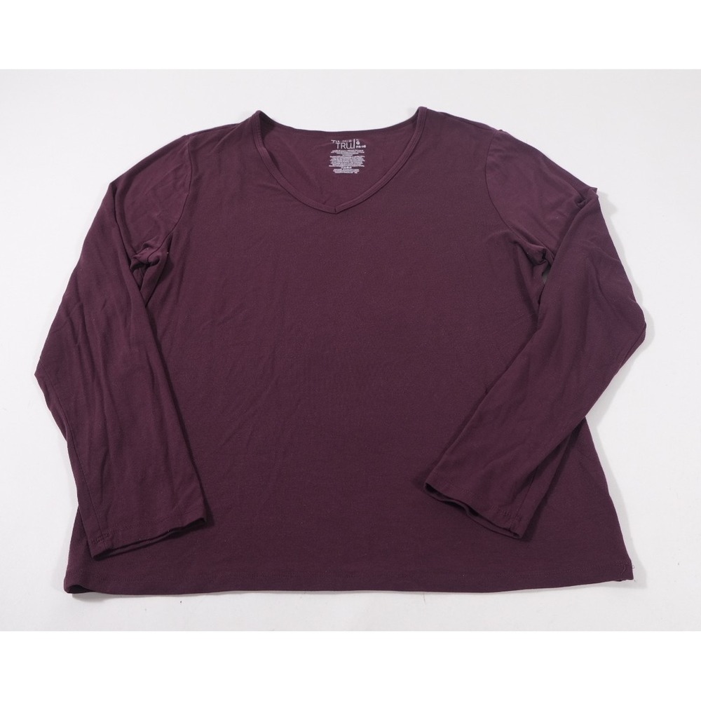 Time And Tru Top Womens L Purple Metropolis Burgundy V-Neck Long Sleeve Tee